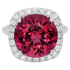 Natural Red Tourmaline Stone 9.77 carats in 14K White Gold Ring with Diamonds