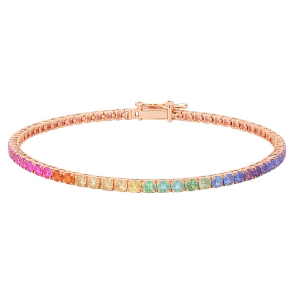 Pulsera de tenis de zafiro natural arco iris de 9,77 ct en oro rosa 18 cm x 3,5 mm MXHM