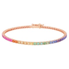 Pulsera de tenis de zafiro natural arco iris de 9,77 ct en oro rosa 18 cm x 3,5 mm MXHM