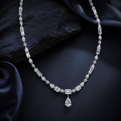 9.78 Carat Natural Mixed-Cut Diamond Necklace with Pear Drop 18K White Gold