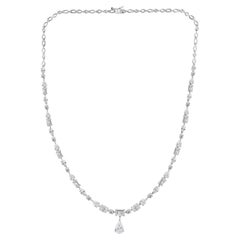9.78 Carat Natural Mixed-Cut Diamond Necklace with Pear Drop 18K White Gold
