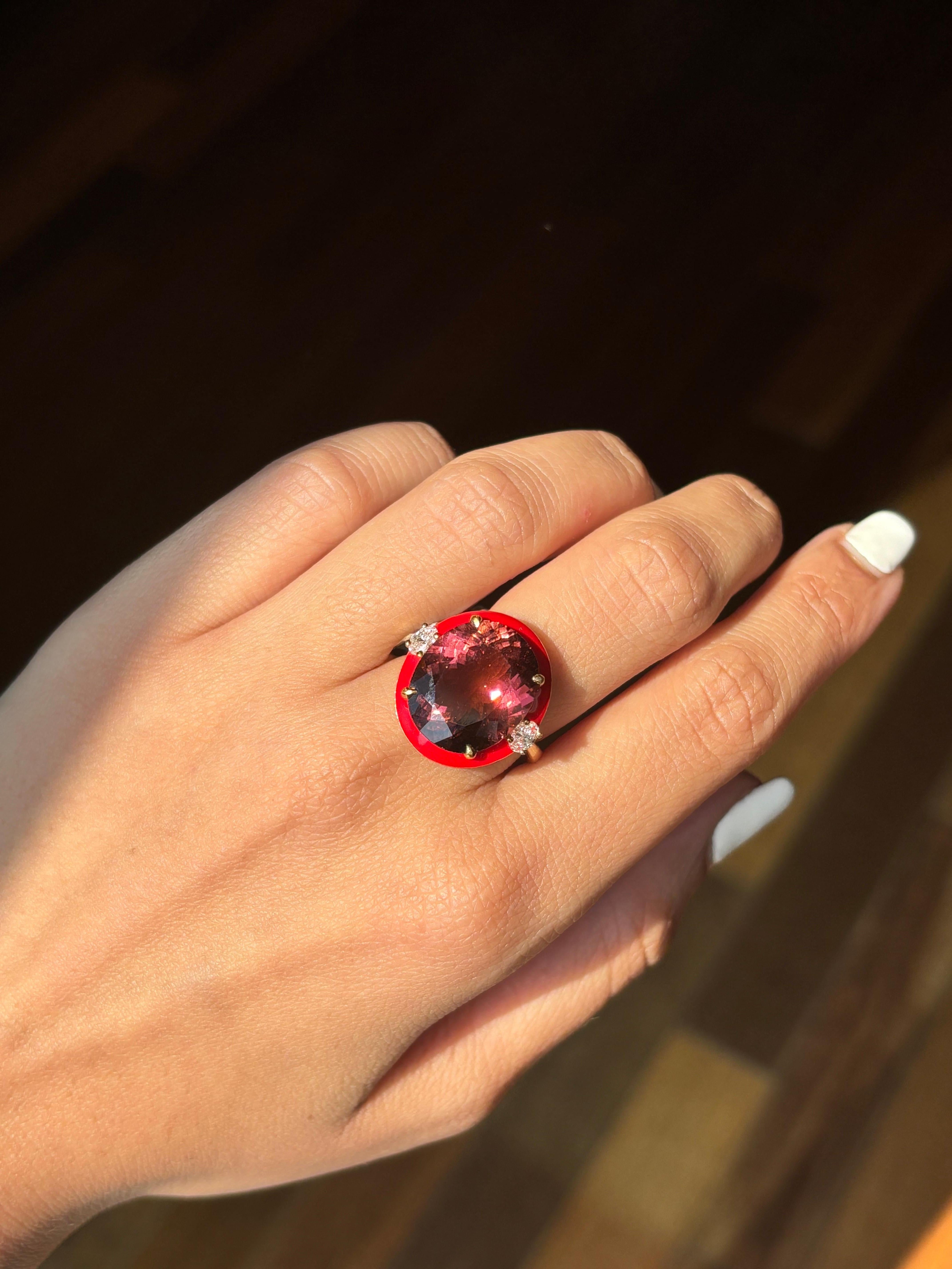 Moderne Bague cocktail en or jaune 18 carats avec tourmaline de 9,78 carats et diamants en vente