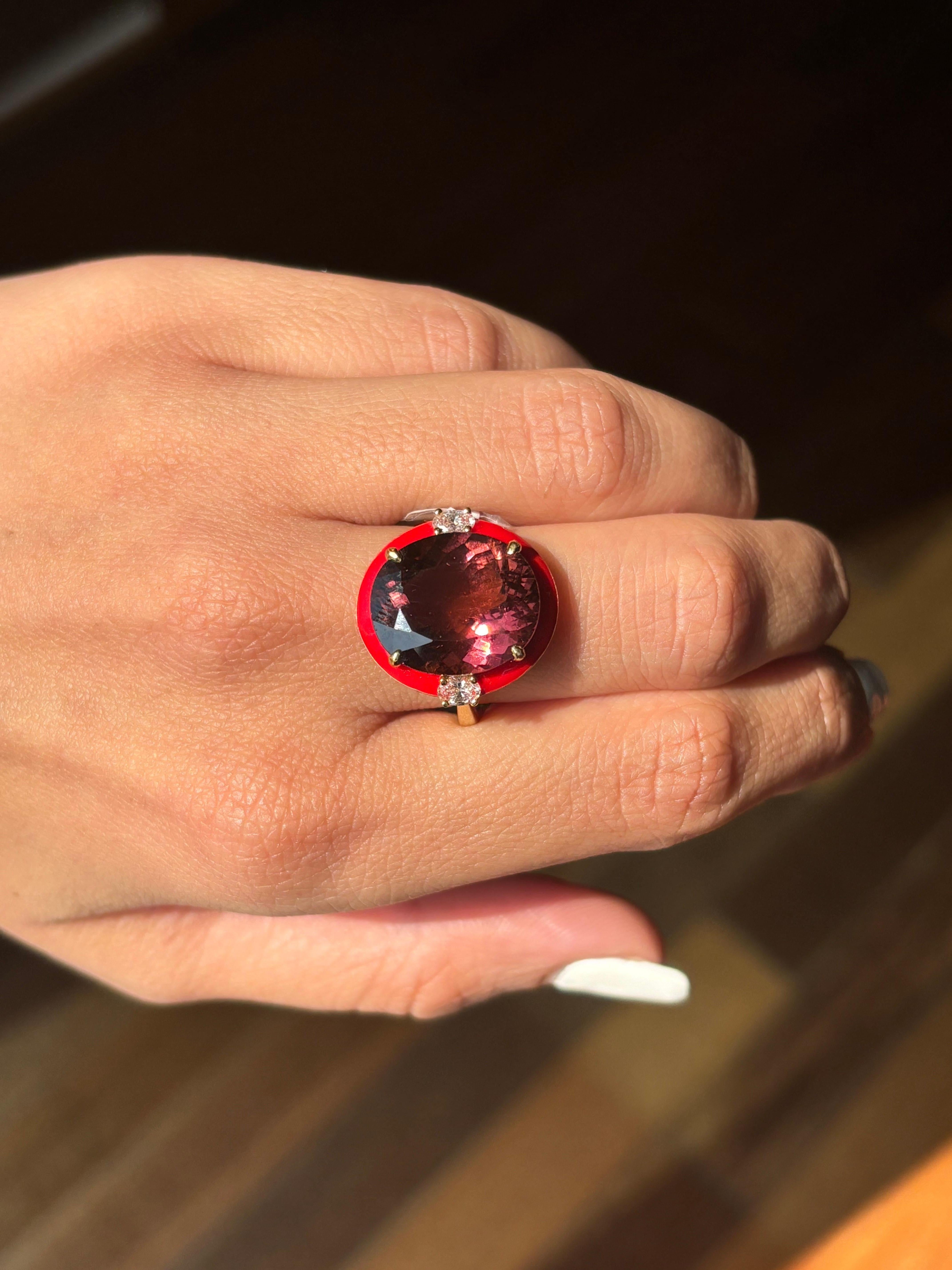 Bague cocktail en or jaune 18 carats avec tourmaline de 9,78 carats et diamants en vente 1