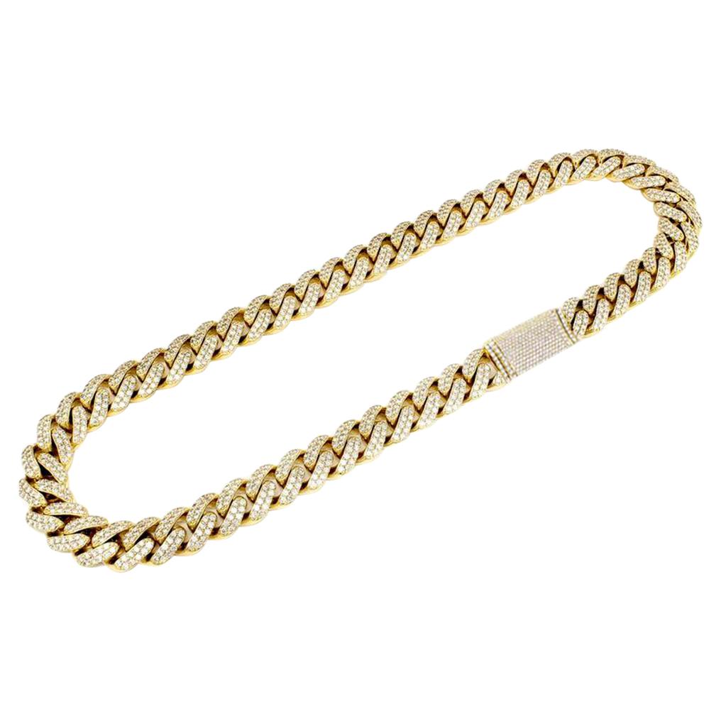 9.78ct Diamond Micro Pave Miami Round Cuban Link 14K Yellow Gold For Sale