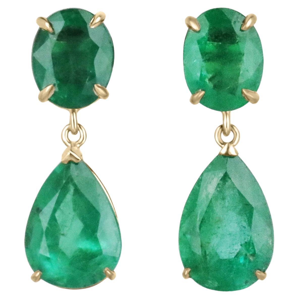 Pendants d'oreilles 18 carats Vivacious Green Dark Green Natural Emerald Oval & Pear Pendants d'oreilles 9,78 cw