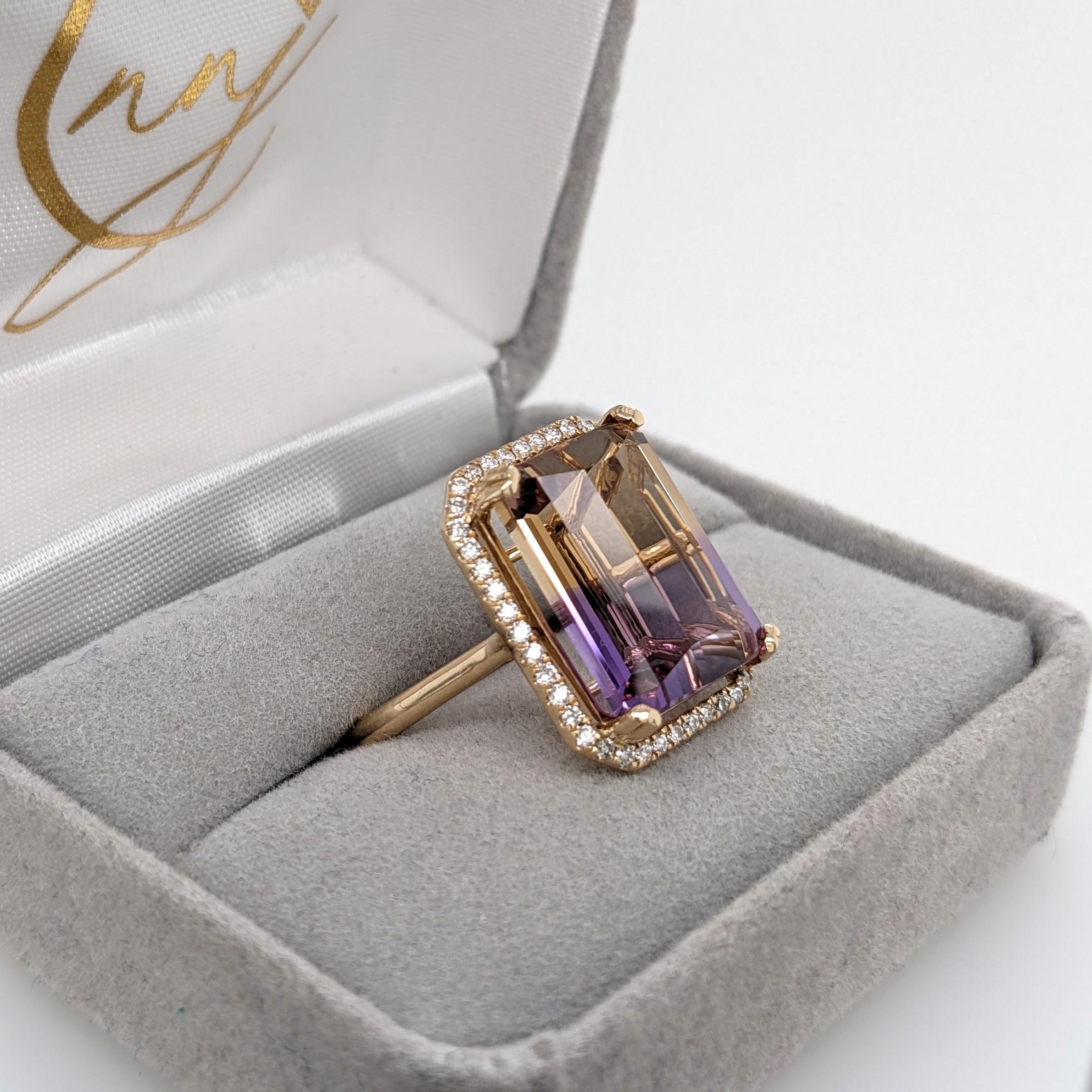 9.7ct Ametrine Ring w Earth Mined Diamonds in Solid 14K Yellow Gold EM 15x11mm For Sale 4