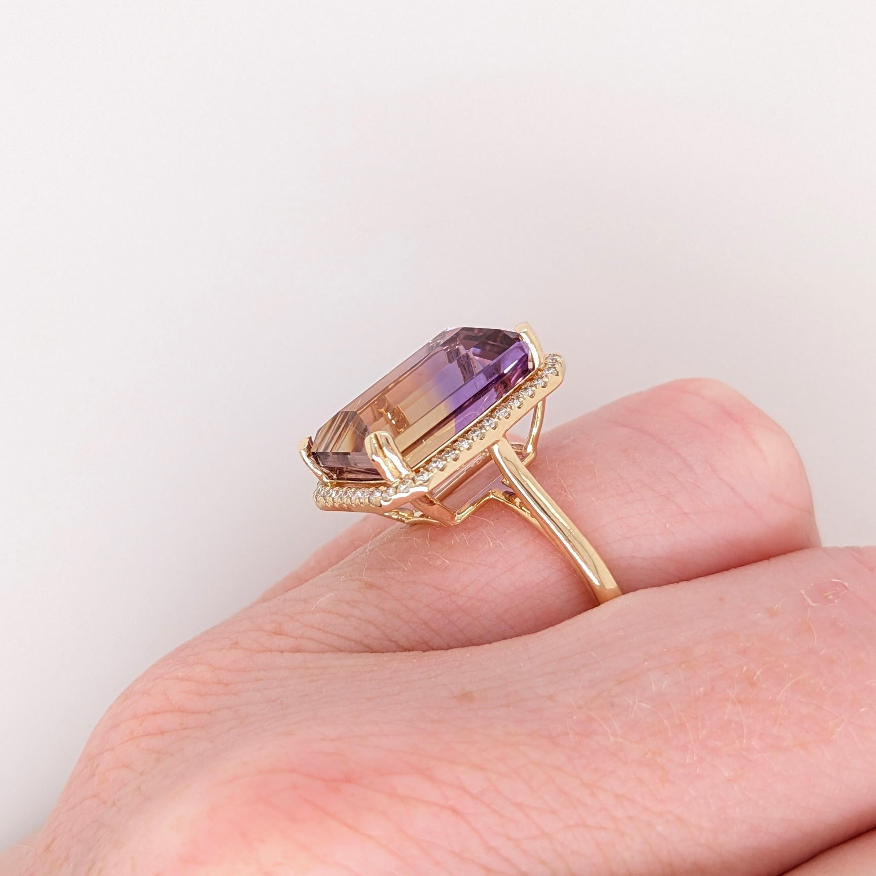 Art Deco 9.7ct Ametrine Ring w Earth Mined Diamonds in Solid 14K Yellow Gold EM 15x11mm For Sale