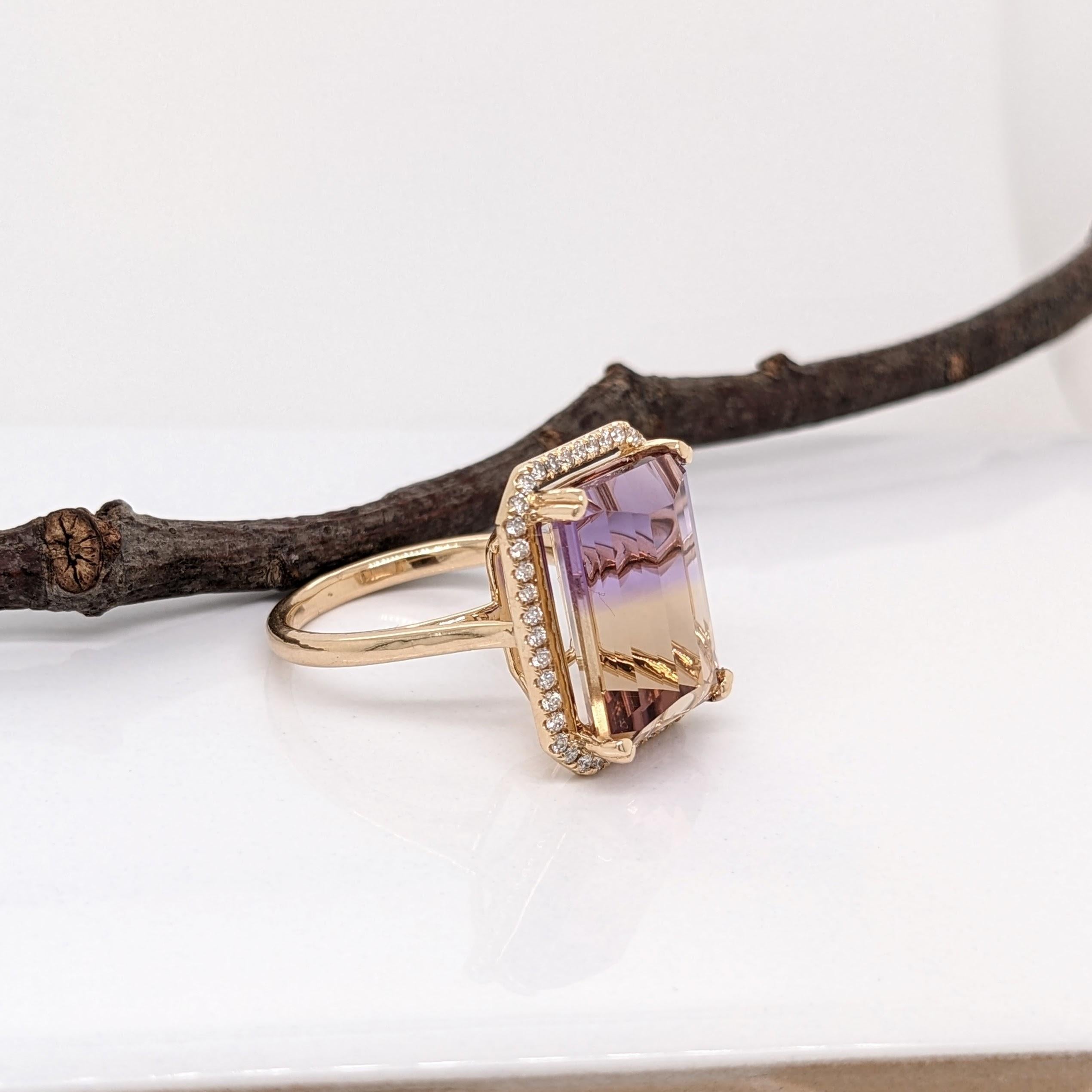9.7ct Ametrine Ring w Earth Mined Diamonds in Solid 14K Yellow Gold EM 15x11mm In New Condition For Sale In Columbus, OH