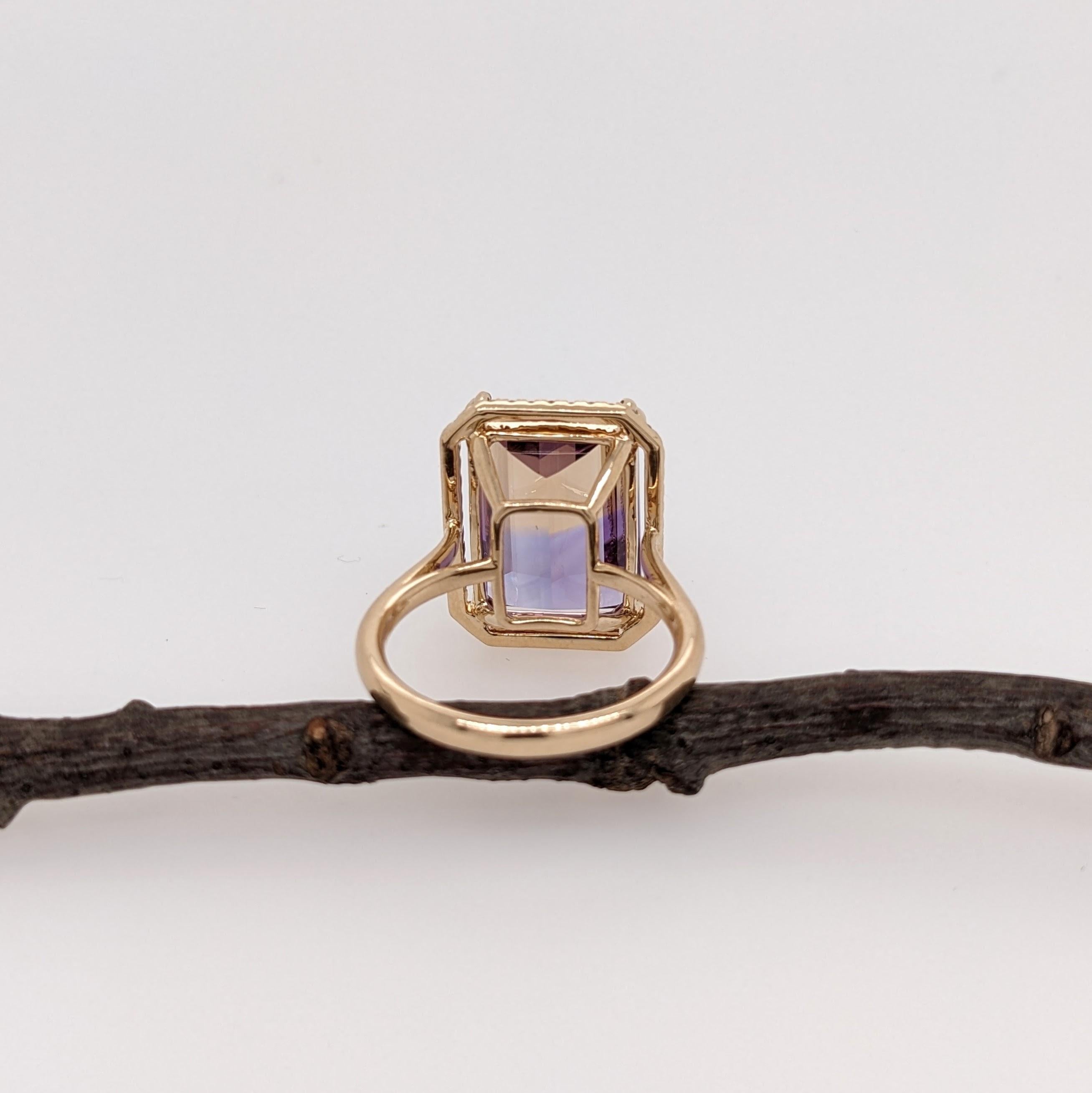 Women's or Men's 9.7ct Ametrine Ring w Earth Mined Diamonds in Solid 14K Yellow Gold EM 15x11mm For Sale