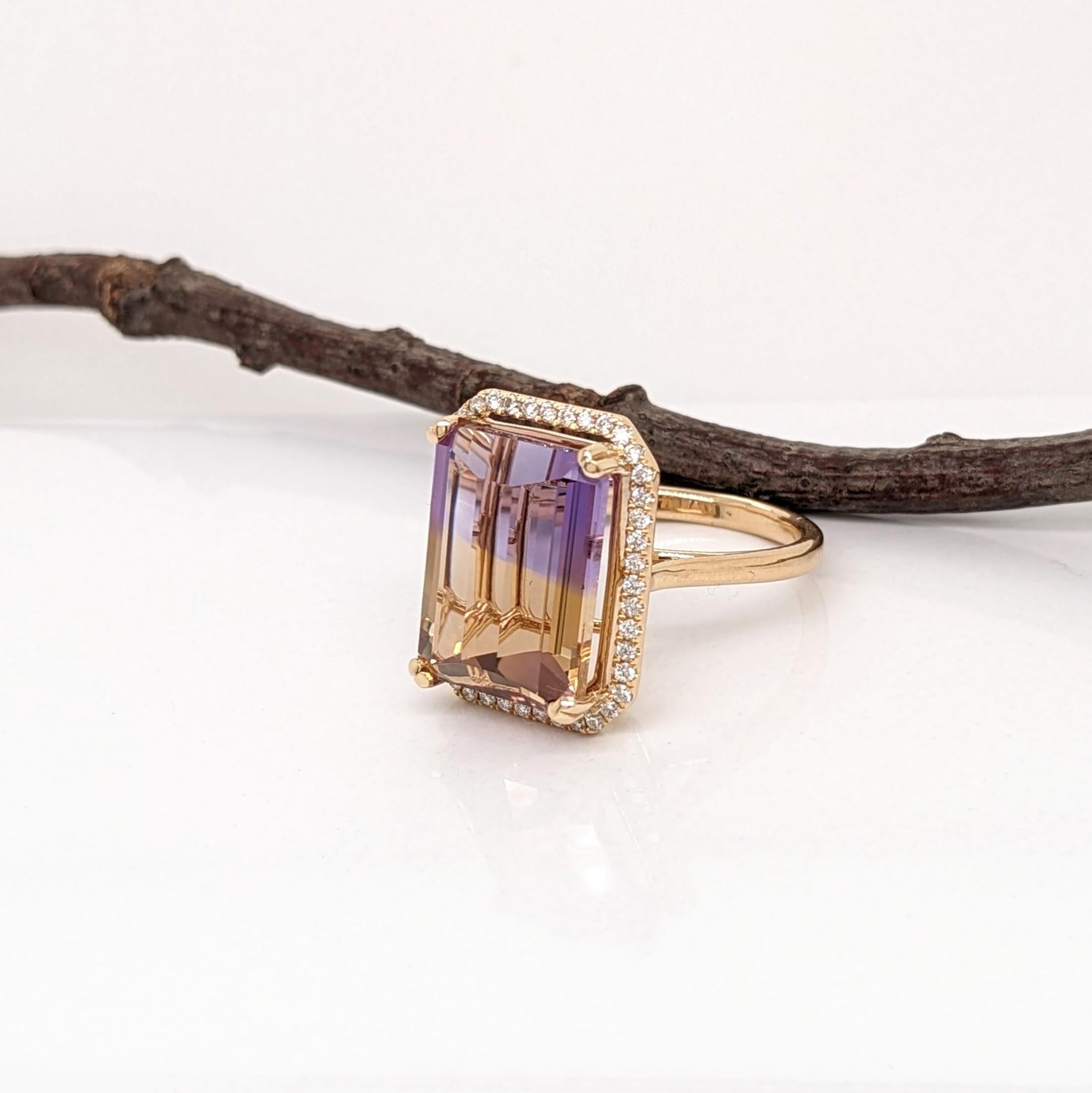 9.7ct Ametrine Ring w Earth Mined Diamonds in Solid 14K Yellow Gold EM 15x11mm For Sale 1