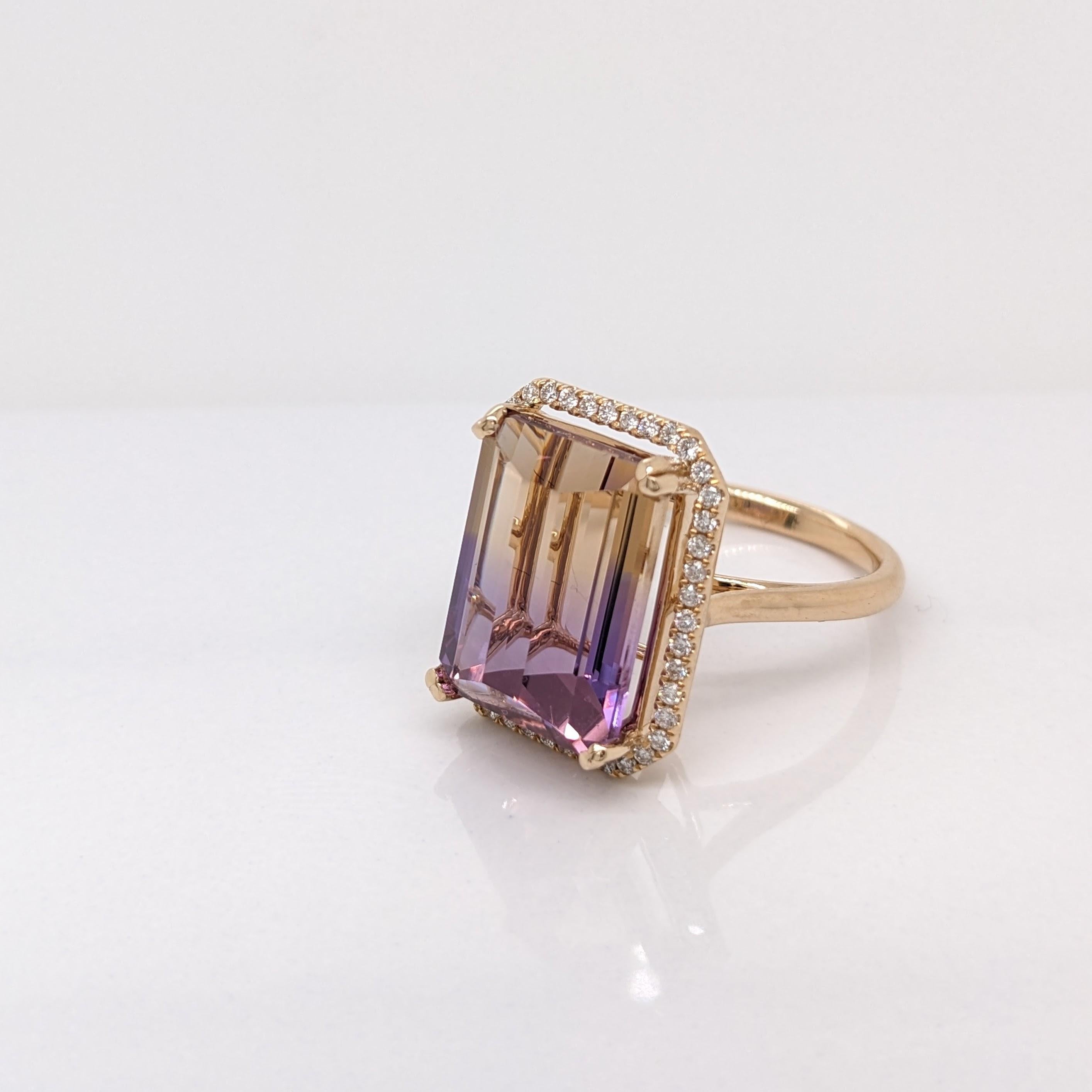 9.7ct Ametrine Ring w Earth Mined Diamonds in Solid 14K Yellow Gold EM 15x11mm For Sale 2