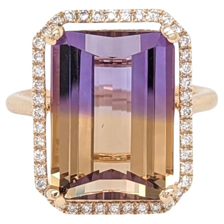 Anello con ametrina 9,7ct e diamanti estratti dalla terra in oro giallo massiccio 14K EM 15x11mm