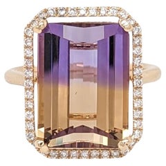 Anello con ametrina 9,7ct e diamanti estratti dalla terra in oro giallo massiccio 14K EM 15x11mm