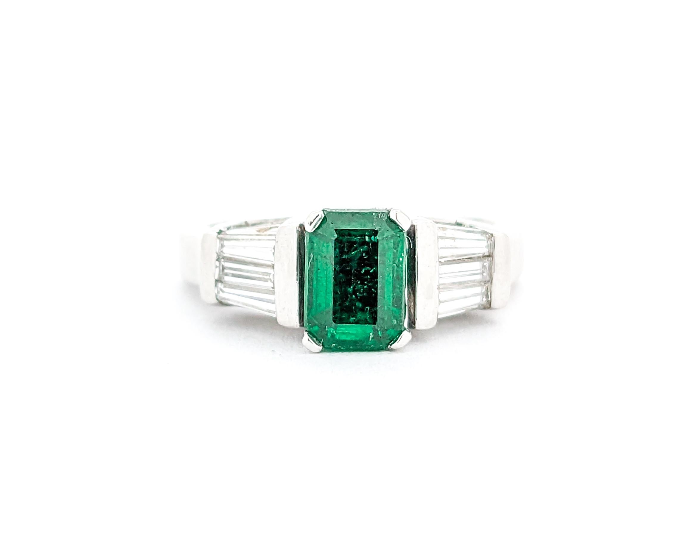 For Sale:  GIA Certified .97ct Emerald & 1.25ctw Diamond Ring In White Gold 7