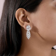 9.7Ct Round Pear & Marquise Cut Diamond Cluster Drop Earrings 18K White Gold