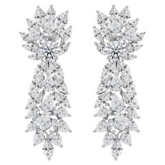 9.7Ct Round Pear & Marquise Cut Diamond Cluster Drop Earrings 18K White Gold