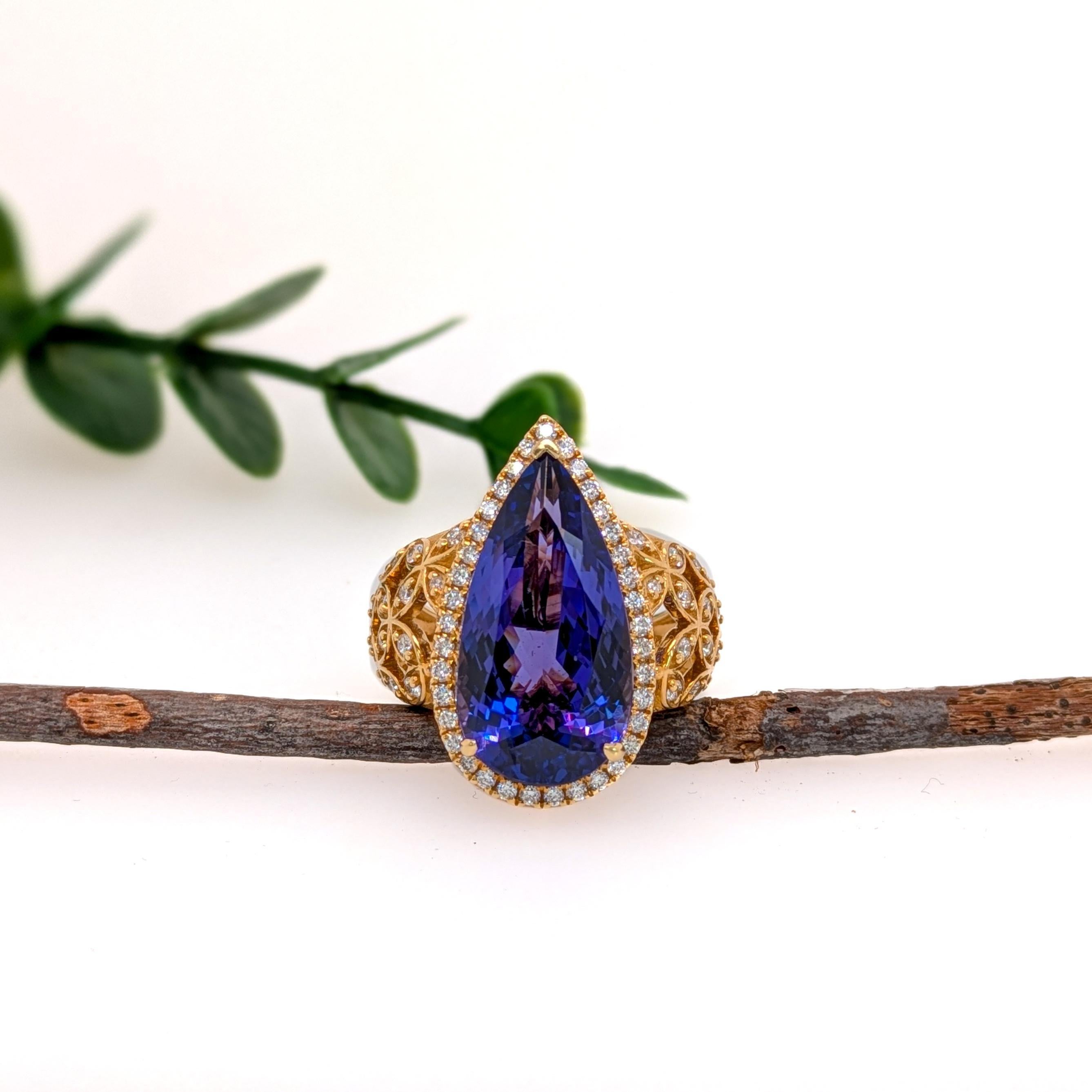 Art déco Bague en or massif 18 carats avec tanzanite de 9,7 carats et accents de diamants naturels  PE 20x11mm en vente