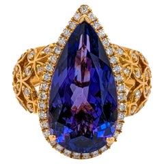 Anello di tanzanite da 9,7 carati con accenti di diamanti naturali in oro massiccio 18 carati  PE 20x11mm