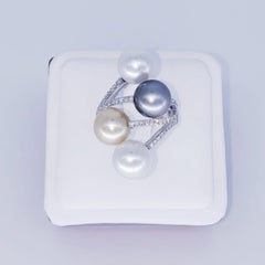 Tahitian Pearls and 1.00 Carat Diamonds Cluster Cocktail Ring 18 Karat Gold