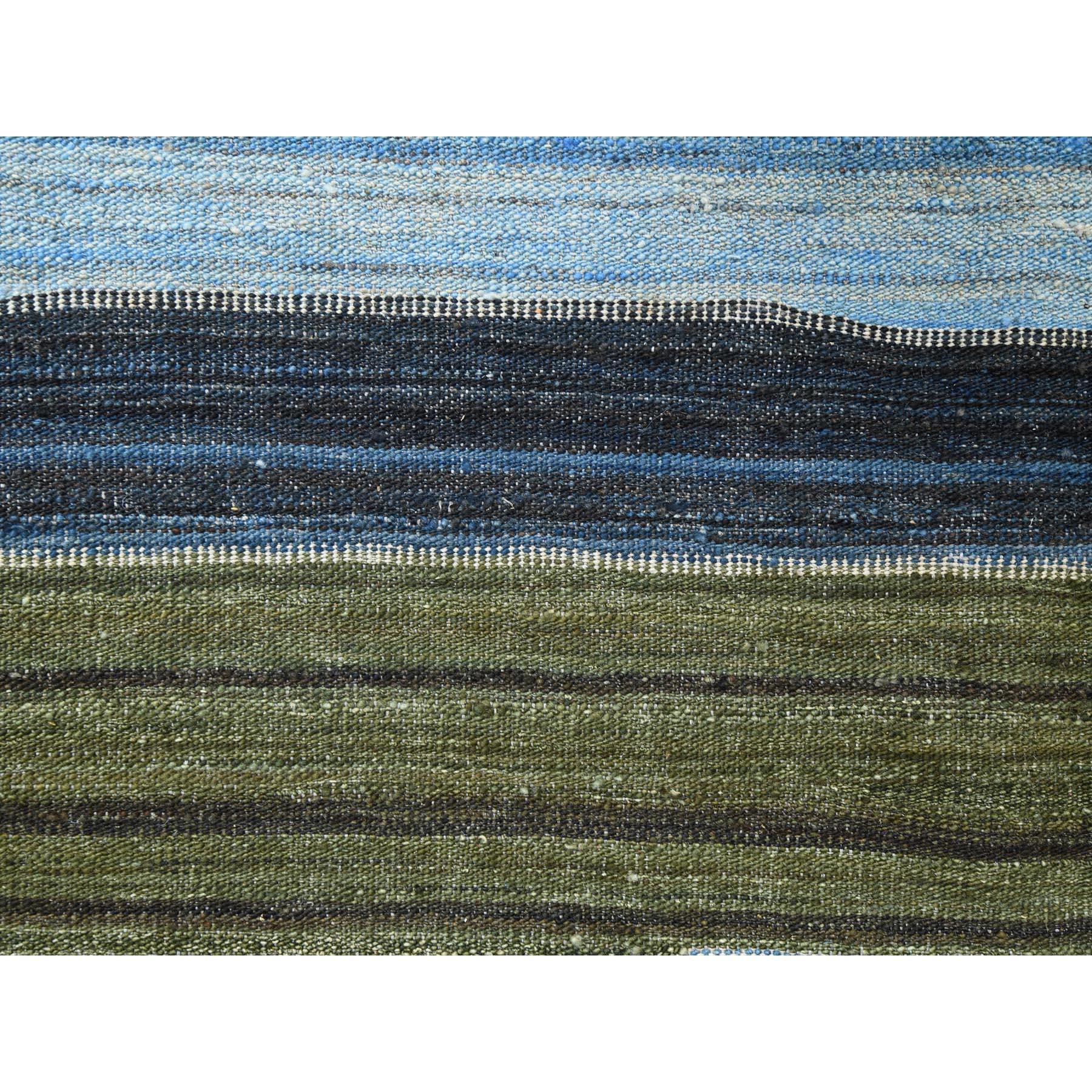 This is a truly genuine one-of-a-kind Brown And Blue Mountain Design Flat Weave Kilim Pure Wool Reversible Hand Woven Oriental Rug. It has been Woven for months and months in the centuries-old weaving craftsmanship techniques by expert