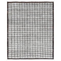9'7 "x11'8" Tappeto bianco con trama marocchina e disegno a griglia in lana annodata a mano