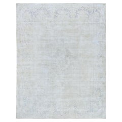 9'7"x12'10" Ivory Hand Knotted Wool Distressed Look Old Zoroastrian Karman Rug