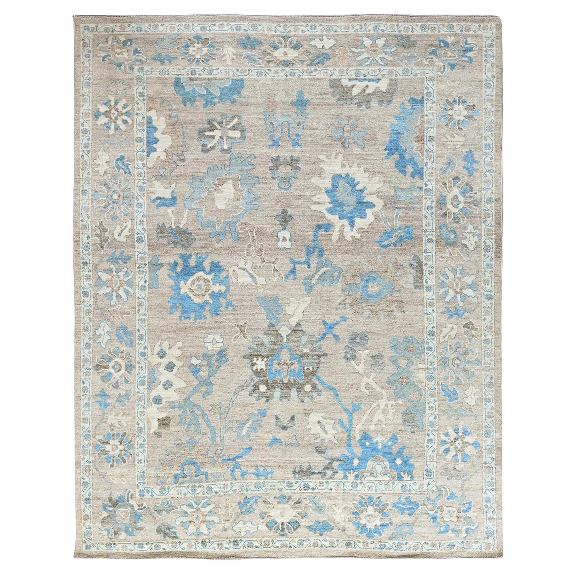 9'7 "x12'2" Dark Vanilla Brown Afghan Oushak Tapis oriental en laine douce noué à la main en vente