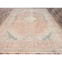 9'7 "x12'2" Rose Pink Vintage Persian Tabriz Hand Knotted Soft Wool Oriental Rugs