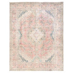 9'7 "x12'2" Rose Pink Vintage Persian Tabriz Hand Knotted Soft Wool Oriental Rugs
