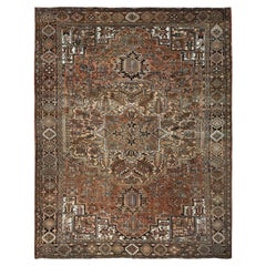 9'7"x12'7" Koralle Orange Vintage Persischer Heriz Handgeknüpfter Orientalischer Teppich aus aller Wolle