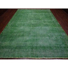 9'7"x12'7" Forest Green Vintage Persian Kerman Hand Knotted Clean Pure Wool Rug