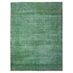 9'7 "x12'7" Verde Bosque Alfombra Persa Vintage Kerman Anudada a Mano Limpia de Pura Lana