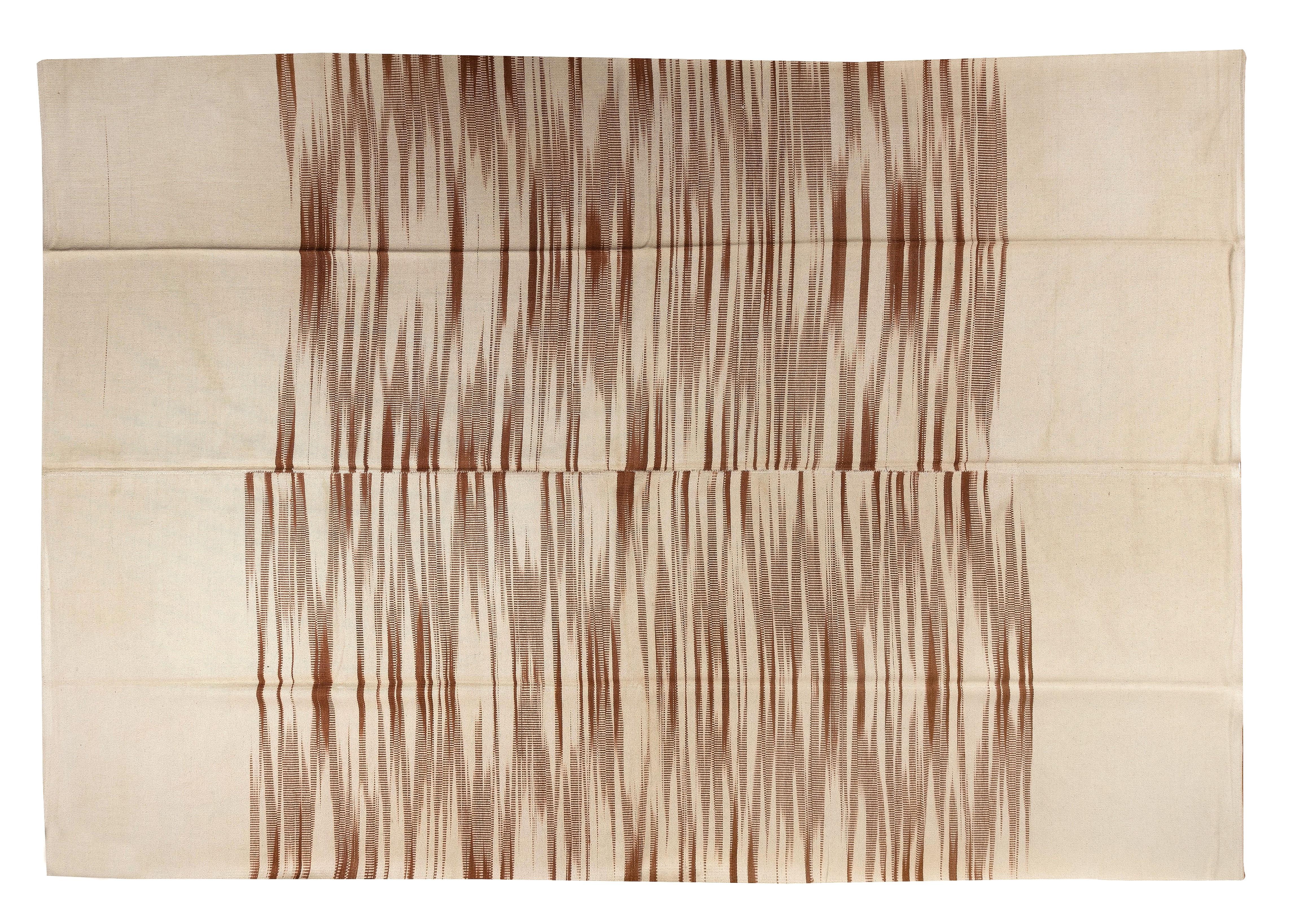 Wool 9.7x12.8 Ft Modern Turkish Double Sided Kilim Rug. New Beige and Brown Carpet For Sale