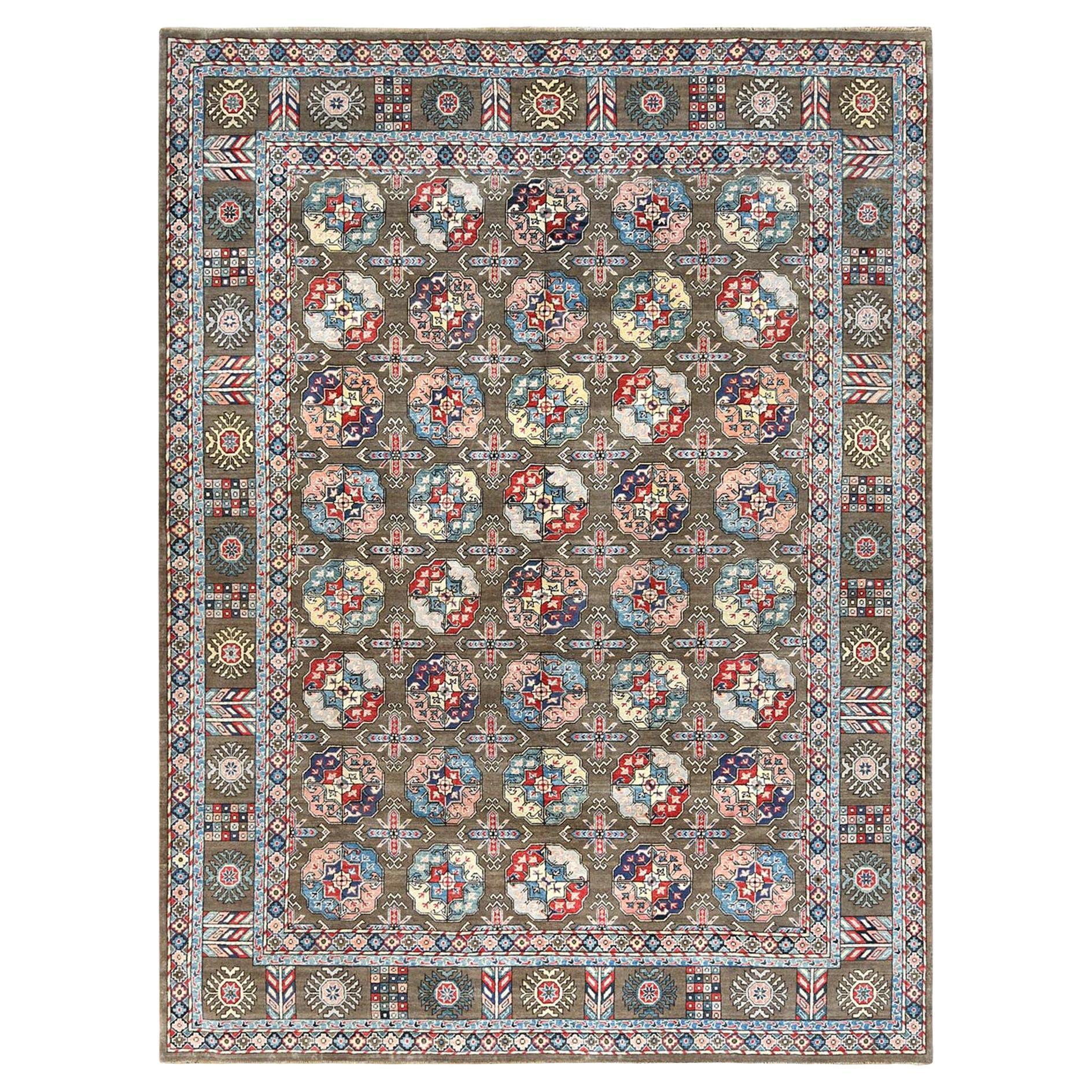 9'7 "x12'9" Afghan Special Kazak Glänzende Wolle Handgeknüpft Taupe Orientteppich
