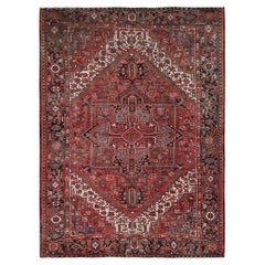 9'7"x12'9" Auburn Red Vintage Persian Heriz Hand Knotted Wool Clean Oriental Rug