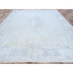 9'7"x12'9" Blue Distressed Look Hand Knotted, Worn Wool Old Persian Kerman Rug