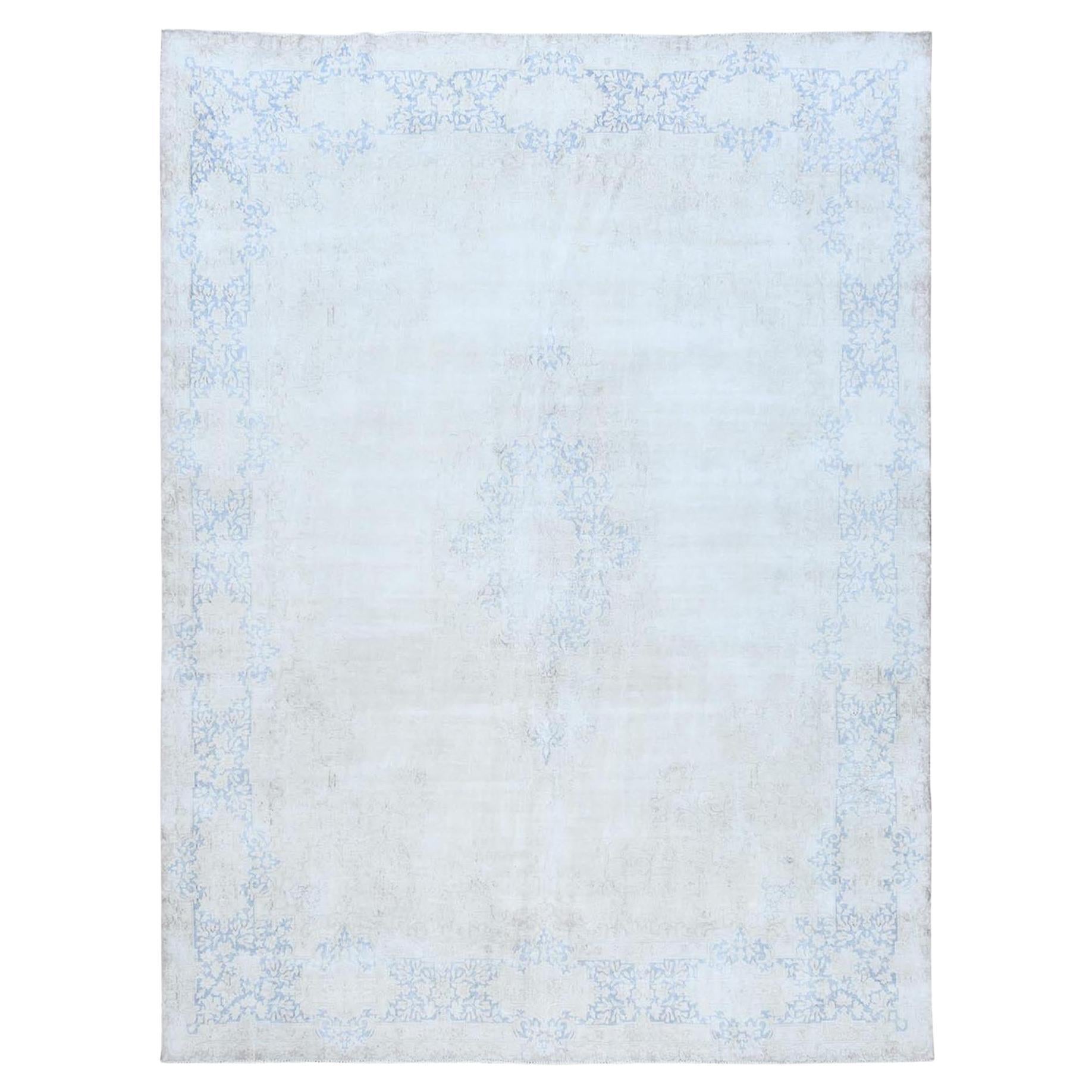 9
7 "x12
9" Blau Distressed Look Hand geknüpft, Wolle getragen alten persischen Kerman Teppich im Angebot