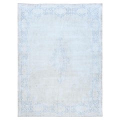9
7 "x12
9" Blau Distressed Look Hand geknüpft, Wolle getragen alten persischen Kerman Teppich
