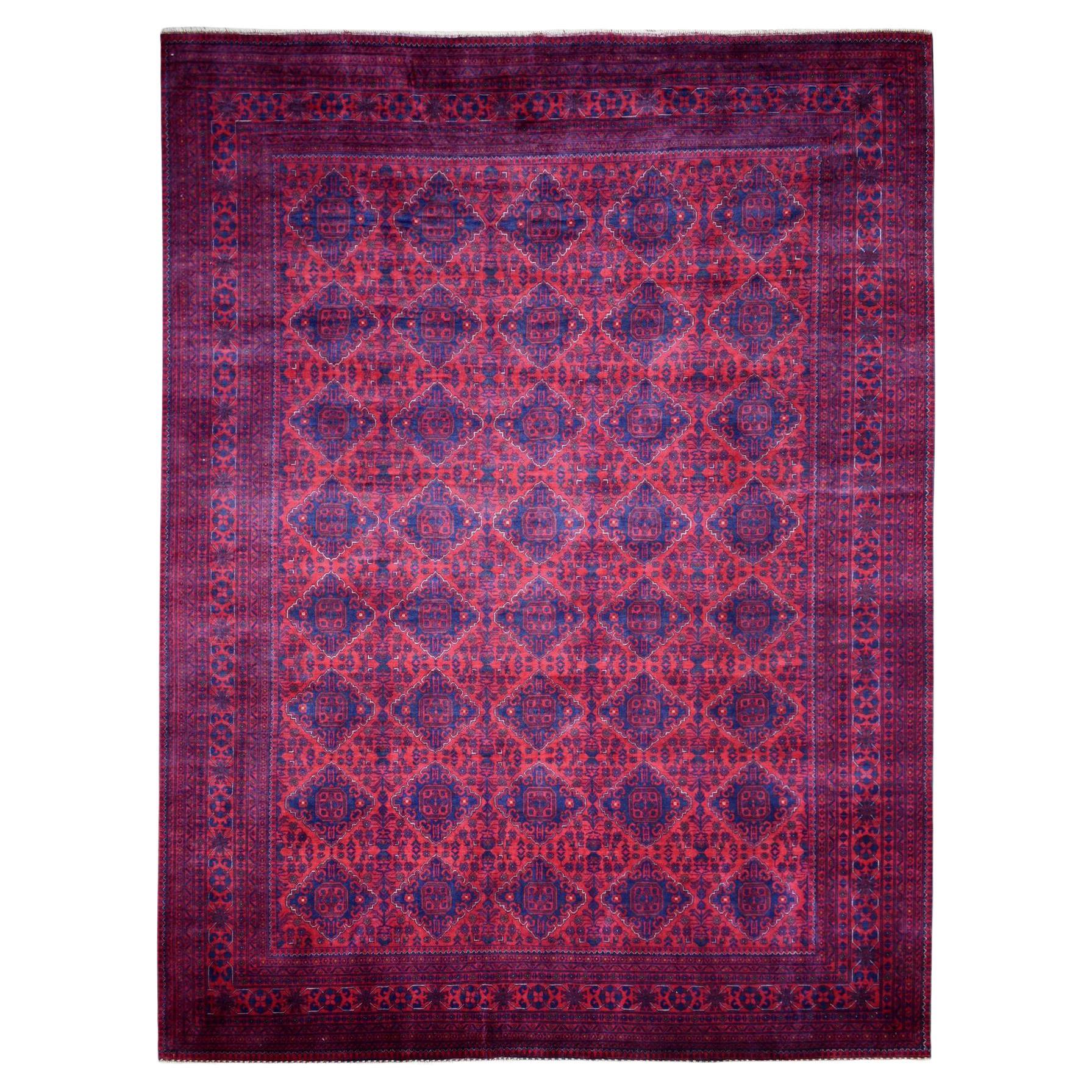 9'7"x12'9" Deep and Saturated Red, Hand Knotted Afghan Khamyab Pure Wool Rug