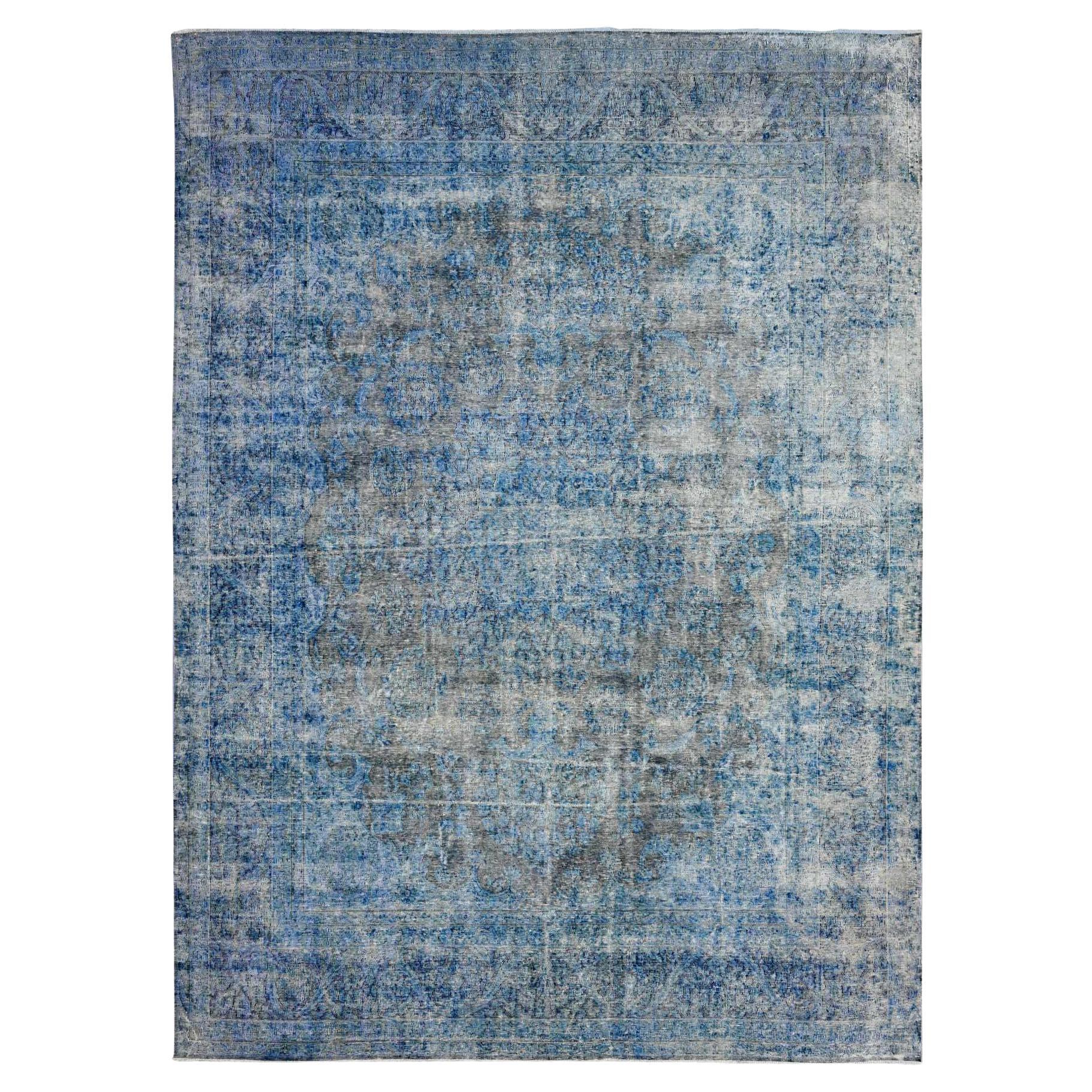 9'7 "x13'1" Blu Worn Down Annodato a mano in lana sovratinta Vintage Persian Kerman Rugs