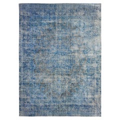 9'7"x13'1" Blue Worn Down Hand Knotted Wool Overdyed Vintage Persian Kerman Rug