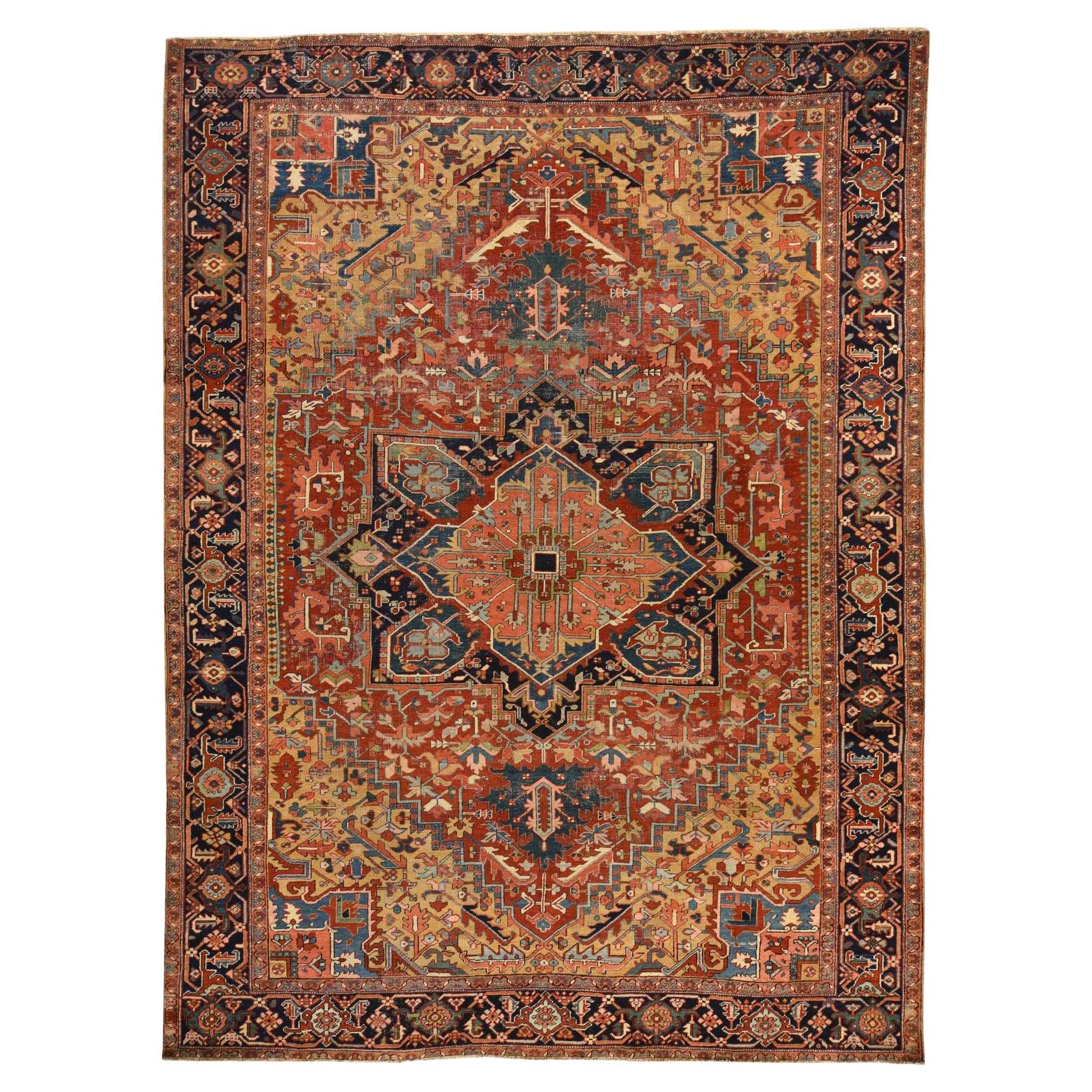 9'7 "x13'1" Savvy Red Antique Persian Heriz Hand Knotted Pure Wool Oriental Rugs