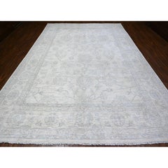 9'7"x13'10" City Loft White Faded Washed Out Peshawar Hand Knotted Wool Rug