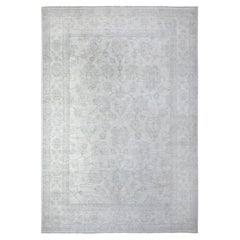 9'7"x13'10" City Loft White Faded Washed Out Peshawar Hand Knotted Wool Rug