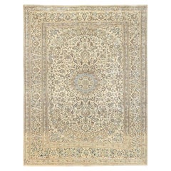 9'7"x13'3" Ivory Vintage Zoroastrian Nain Hand Knotted Wool & Silk Oriental Rug