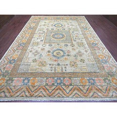 9'7"x13'4" Bone White Peshawar with Khotan Design Hand Knotted Wool Oriental Rug