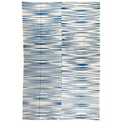 9.7x13.4 Ft Modern Turkish Double Sided Wool Kilim Rug in Light Blue & White