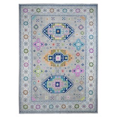 9'7 "x13'4" Alfombra de lana anudada a mano con diseño caucásico Kazak de fusión de colores gris
