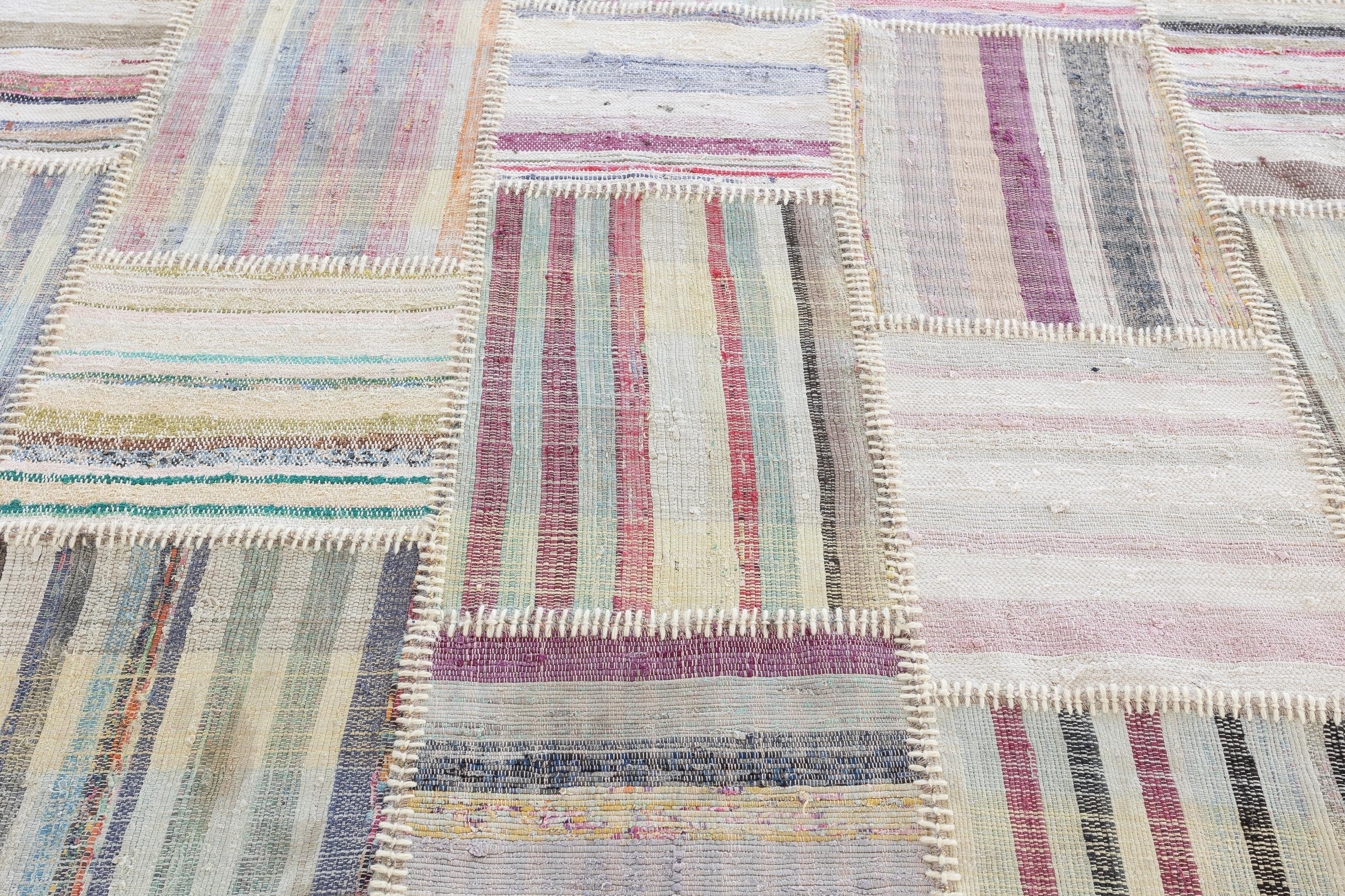 9.7x13.5 Ft Multicolor Gestreifter Kelim. Einstellbarer Baumwollteppich. Teppich in Übergröße im Angebot 3