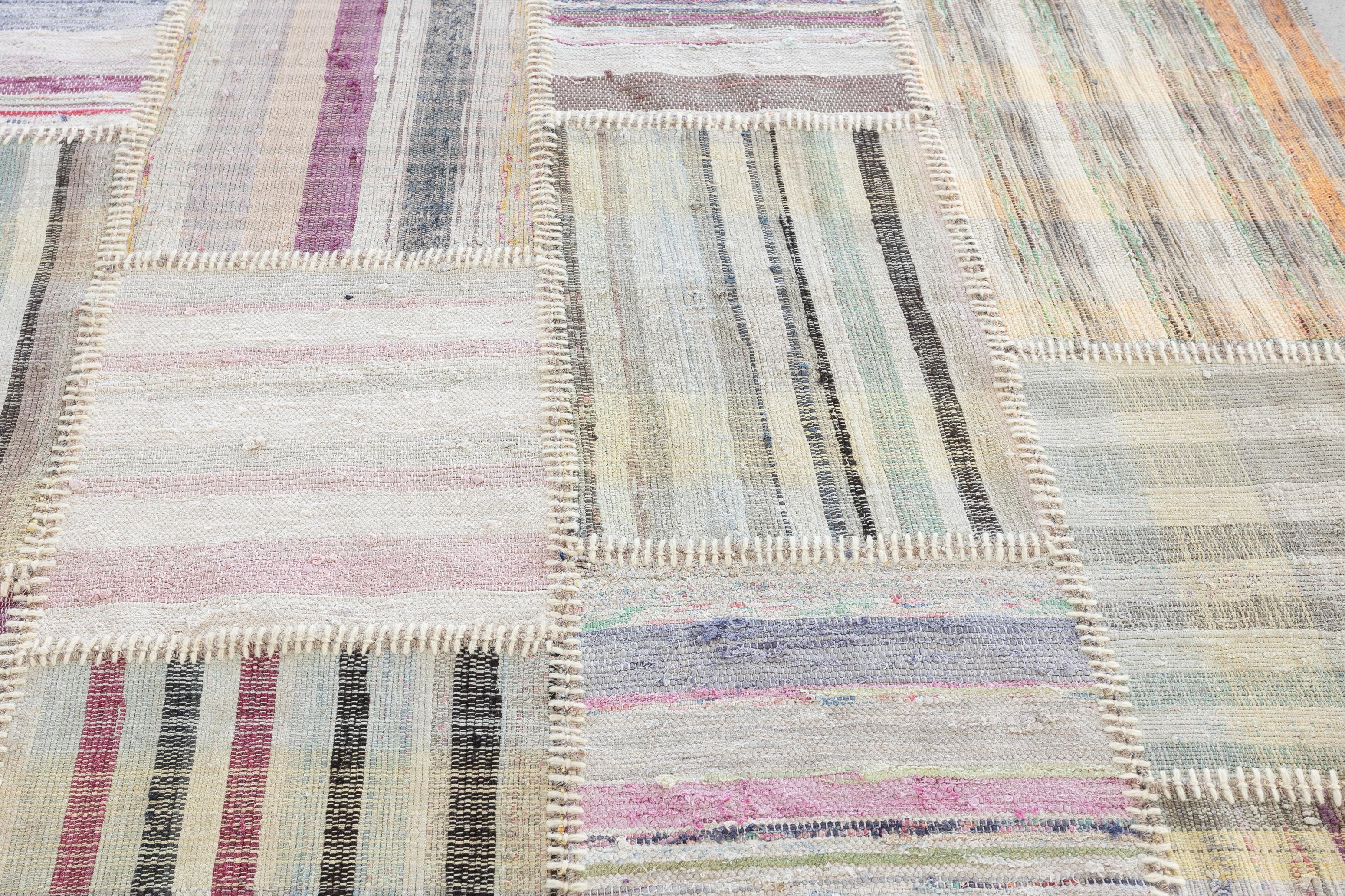 9.7x13.5 Ft Multicolor Gestreifter Kelim. Einstellbarer Baumwollteppich. Teppich in Übergrö�ße im Angebot 4